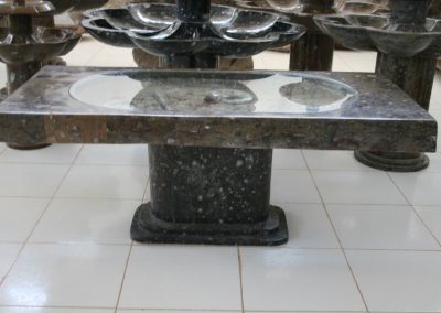 Table en marbre avec des fossiles